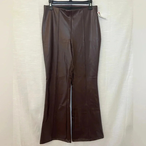 Women's A New Day Brown Faux Leather Flare Pants - Picture 2 of 9